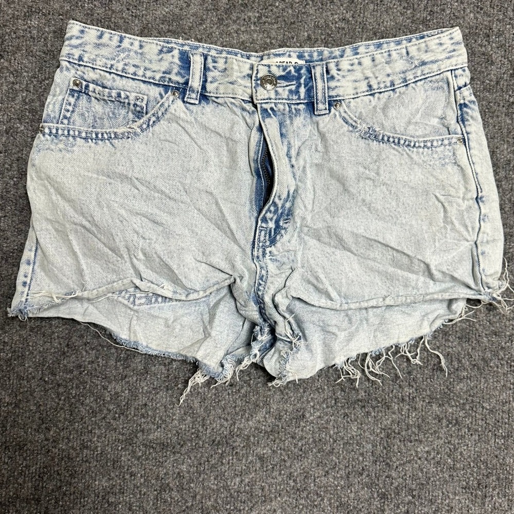 Pull&Bear Denim Shorts Womens Size 28 Light Acid Wash Frayed Hem High Waisted